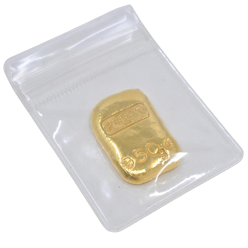 Lingote 50 gr de oro fino 999. Sellado Joyería Facello Lingote 50 gr de oro fino 999. Sellado Joyería Facello