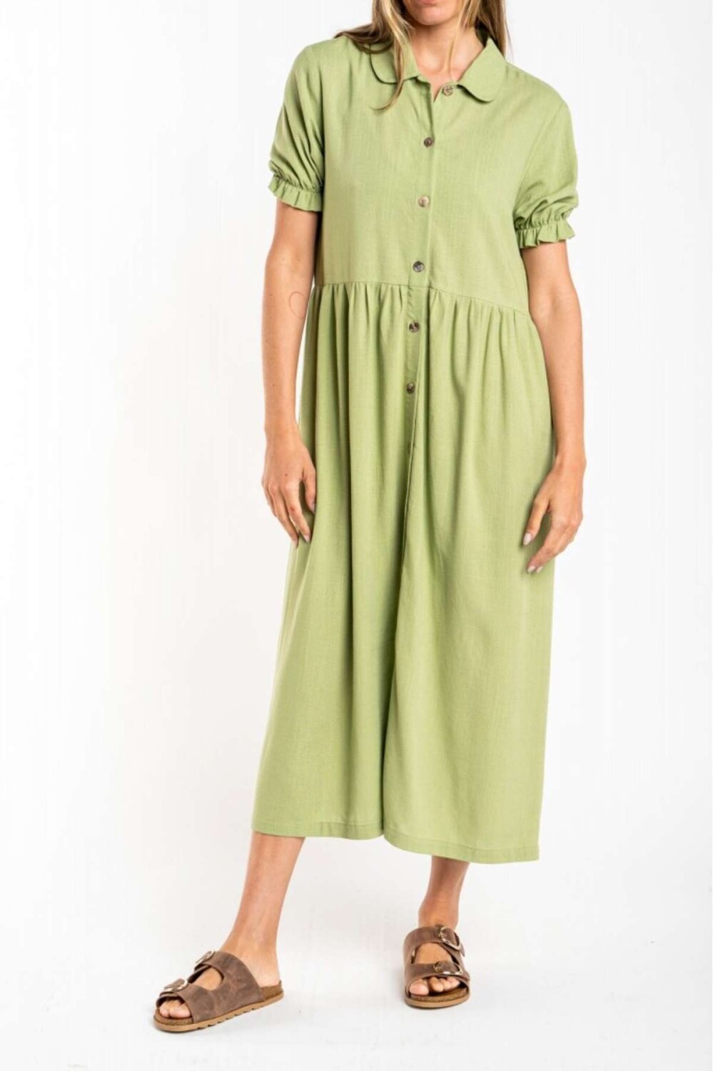 Vestimenta Pagina De Ropa Imitacion Vestido Lino Pistacho — Tienda