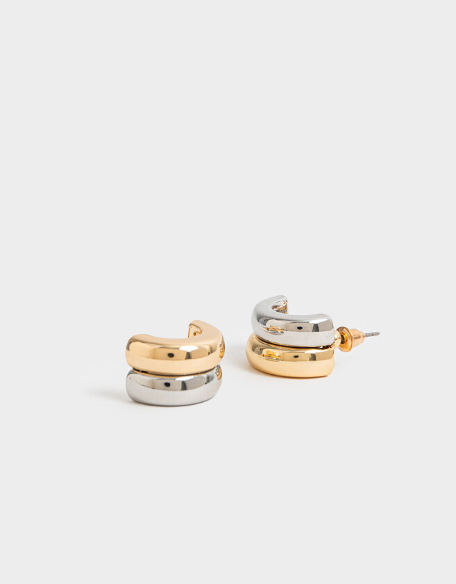 Aros Argollas Premium Silver Aros Argollas Bañados En Oro - Combinacion Bicolor