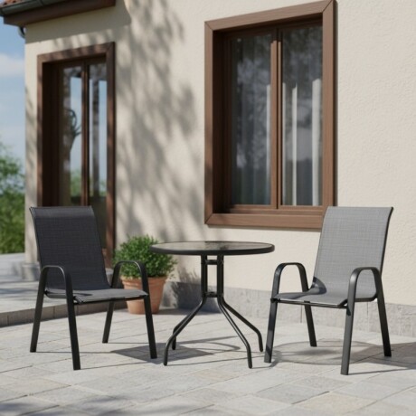 MESA REDONDA 80CM DE VIDRO PARA JARDIN NEGRA Mesa Redonda 80cm De Vidrio Para Jardín Negra