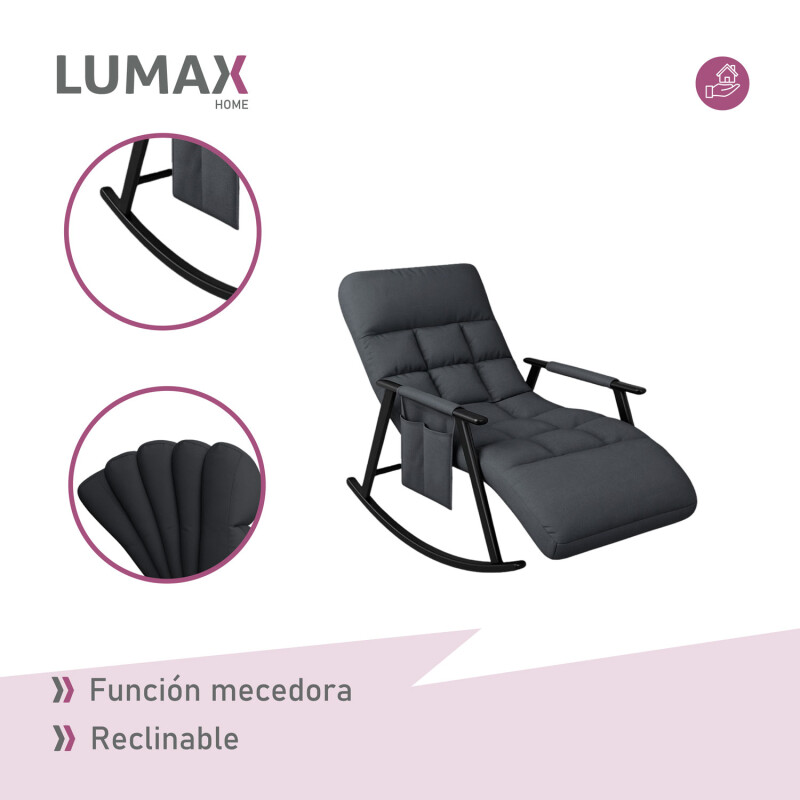 Sillón Reposera Lumax Mecedora Respaldo bolsillo Ajustable Gris