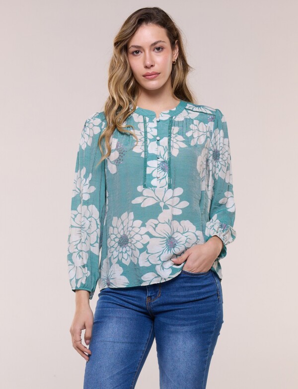 Blusa Gasa Flores VERDE/MULTI