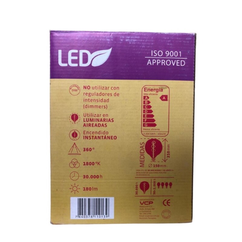 LAMPARA LED DECO VINTAGE GLOBO. CORDON 4W E27 1800K 220-240V G150 LAMPARA LED DECO VINTAGE GLOBO. CORDON 4W E27 1800K 220-240V G150