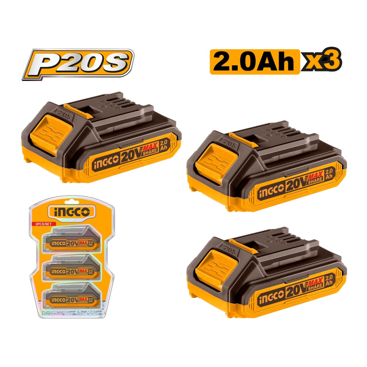 Set 3 Baterias Ingco COSLI240311 2AH 20V 