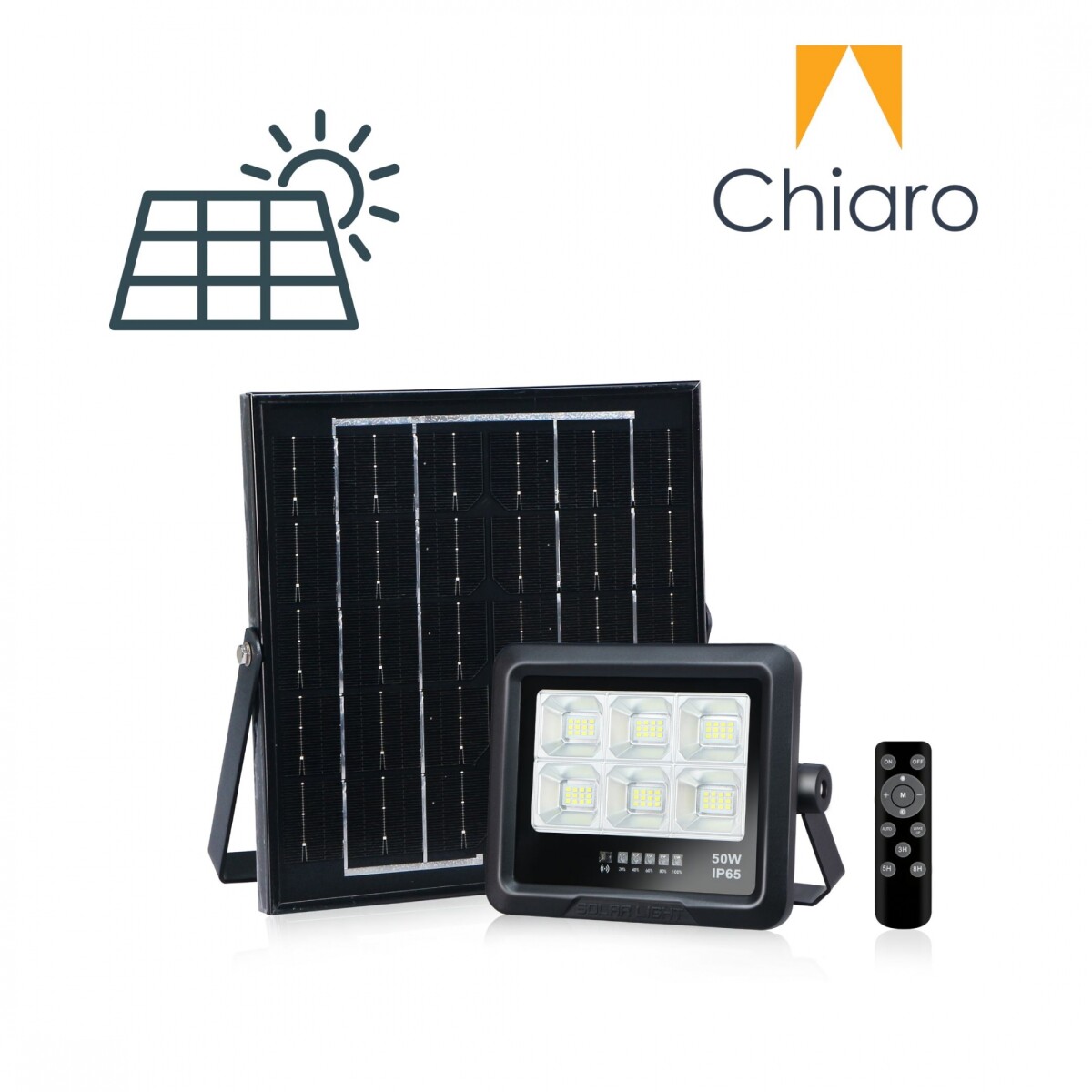 Foco Led Slim 50W Solar, con fotocélula y control remoto 