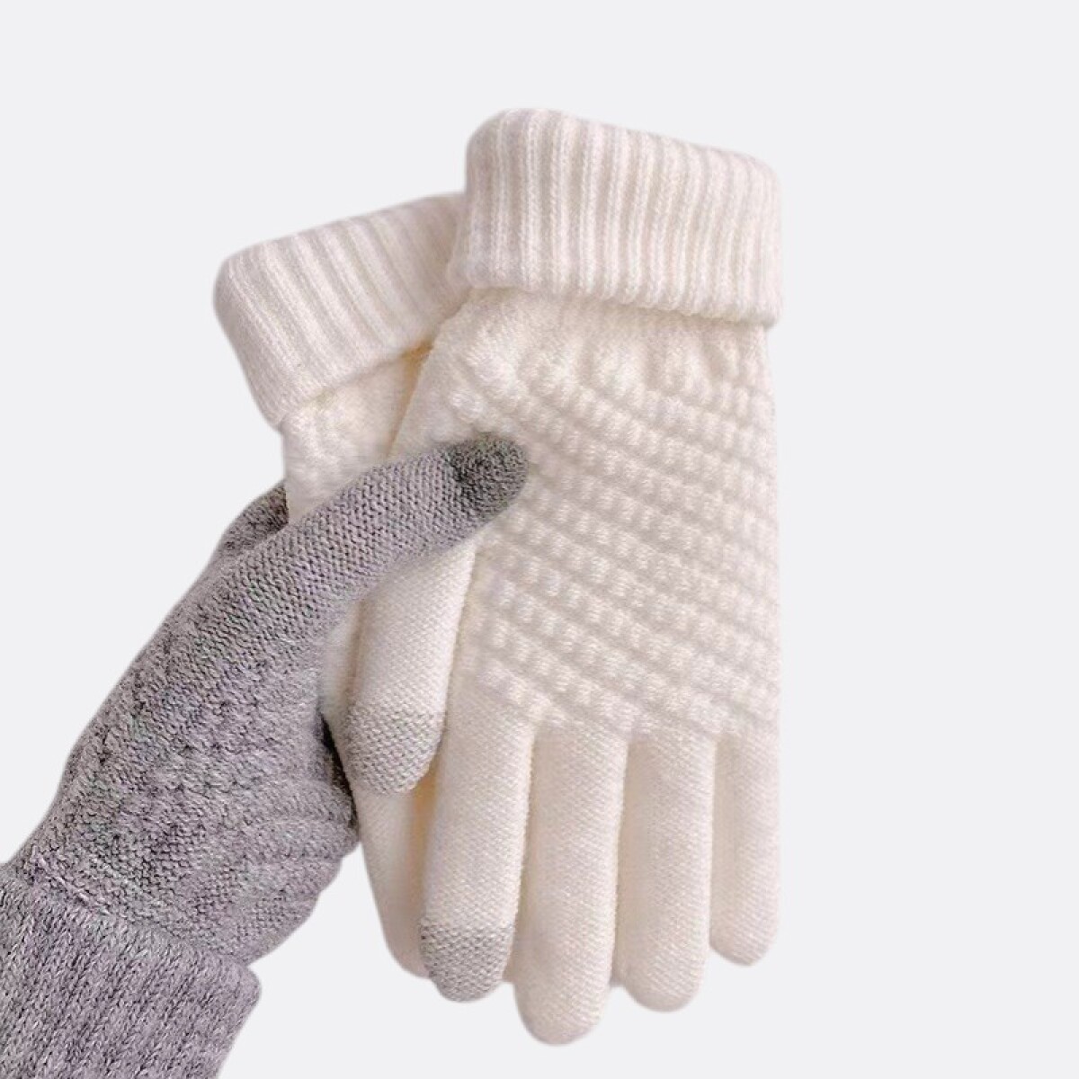 Guantes De Punto Térmicos Diseño Rombos - Blanco 