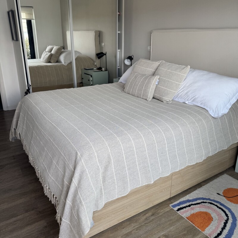 Manta para sillón y cama algodón Rayas Greige 250cm