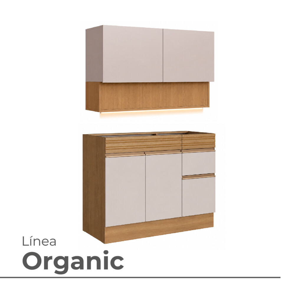 KIT COCINA AEREO BLANCO/MADERA Y BAJO MESADA CON ZOCALO ORGANIC Kit Cocina Aereo Blanco/madera Y Bajo Mesada Con Zocalo Organic