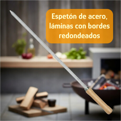 Espetón Simple 55cm P/Carnes Verduras Acero Cromado Reforzad Plateado