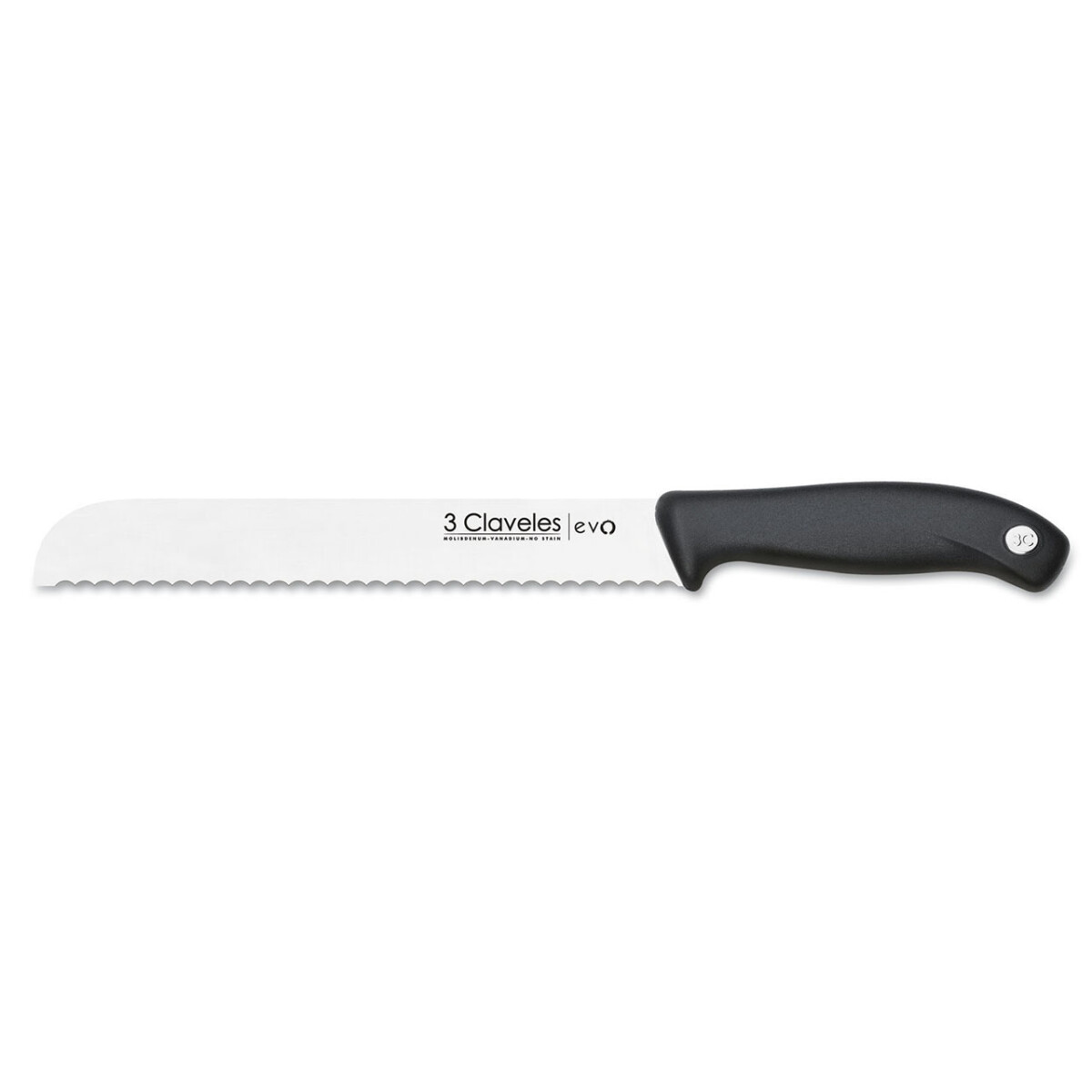 Cuchillo de pan 3 claveles hoja acero inox aserrada 20 cm - NEGRO 