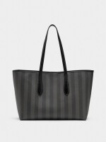 Bolso Shopper A Rayas Con Bolsa Extraíble negro