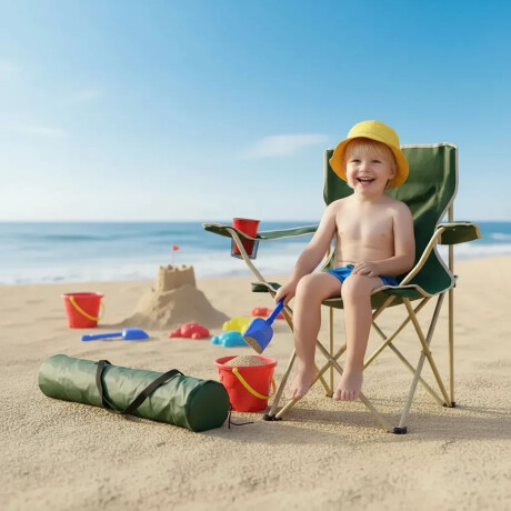 Silla Plegable Infantil 50kg Reforzada Con Portavaso Y Funda Verde