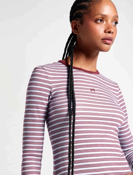 CAMISETA MANGA LARGA A RAYAS BORDEAUX