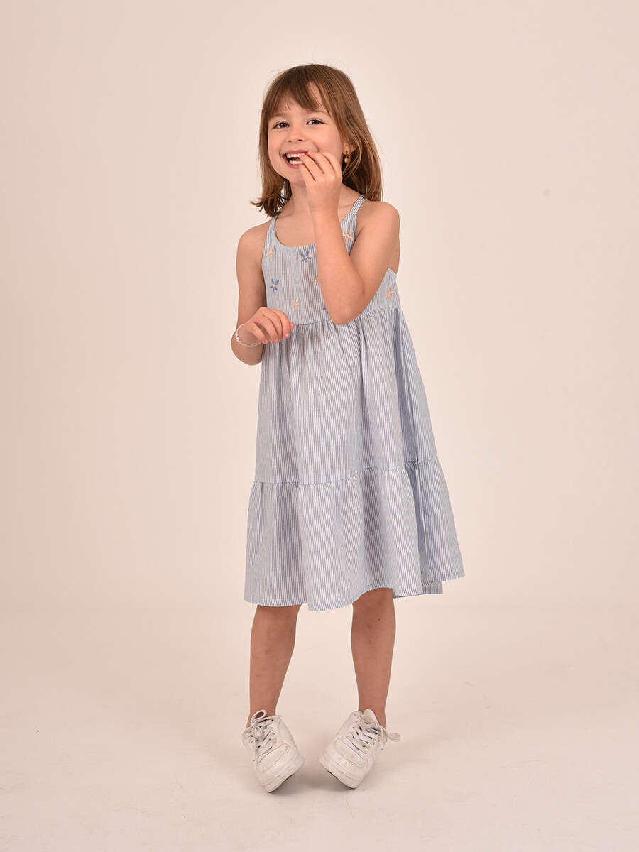 VESTIDO RAYAS AMAPOLA - CELESTE 