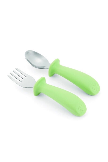 Set de cubiertos, cuchara y tenedor con agarre fácil, verdes Sin color