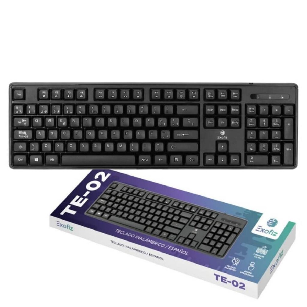 Teclado Inalámbrico Exofiz Te-02 45X13.5X30Cm Ub - NEGRO 