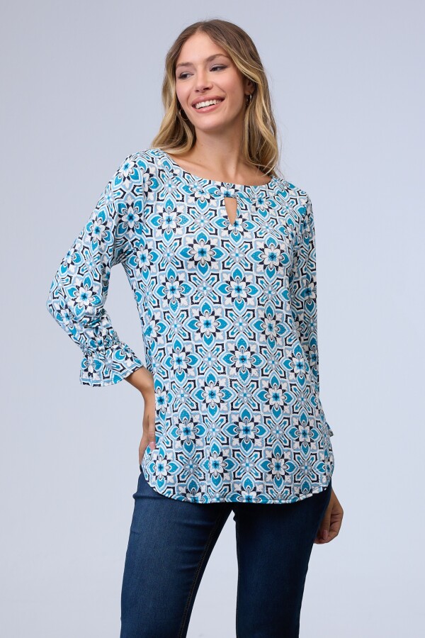 Blusa Keyhole MULTI/TURQUESA