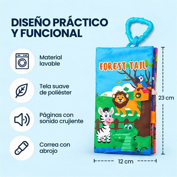 Libro Sensorial de Tela para Bebé con Colas y Texturas Azul 1