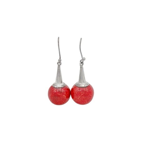 Caravanas Esfera-Plata 925-Piedra Coral rojo-CA3391 Conpiedra