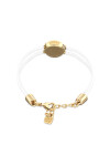 PULSERA DE CUERO DOBLE BLANCO CON DETALLE DE OJO EN ALEACIÓN DE METALES BAÑADO EN ORO DE 18K Y CRISTAL Pulsera