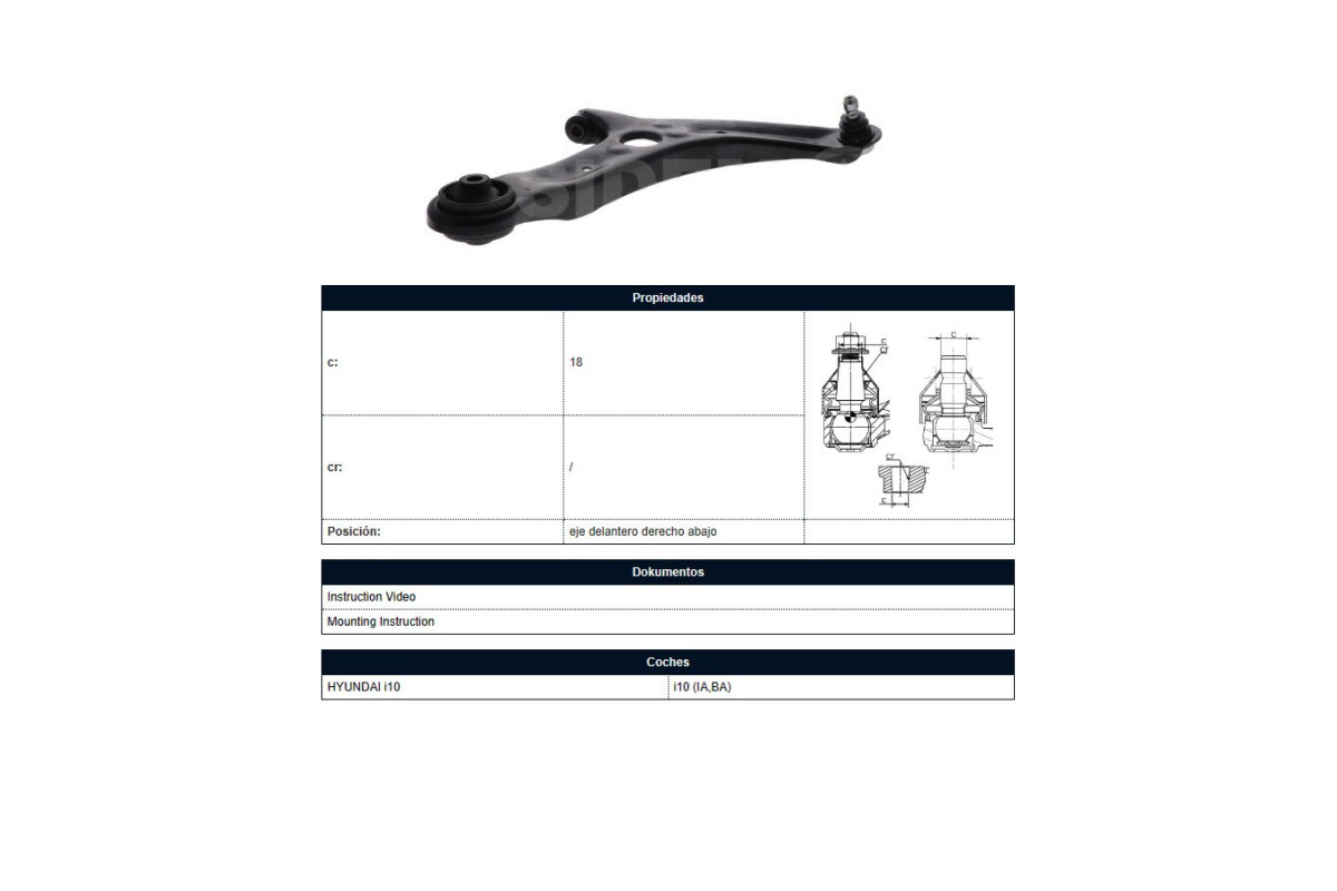 Parilla De Suspension Delantera Hyundai I10 14-25 Der Parilla De Suspension Delantera Hyundai I10 14-25 Der