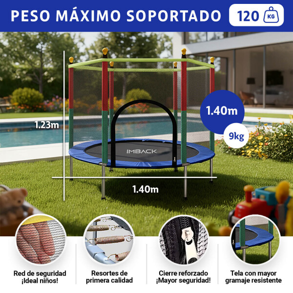 Cama Elastica de 1.40M Trampolin Saltarin con Red Proteccion y refuerzo seguridad IMBACK Color Azul Cama Elastica de 1.40M Trampolin Saltarin con Red Proteccion y refuerzo seguridad IMBACK Color Azul