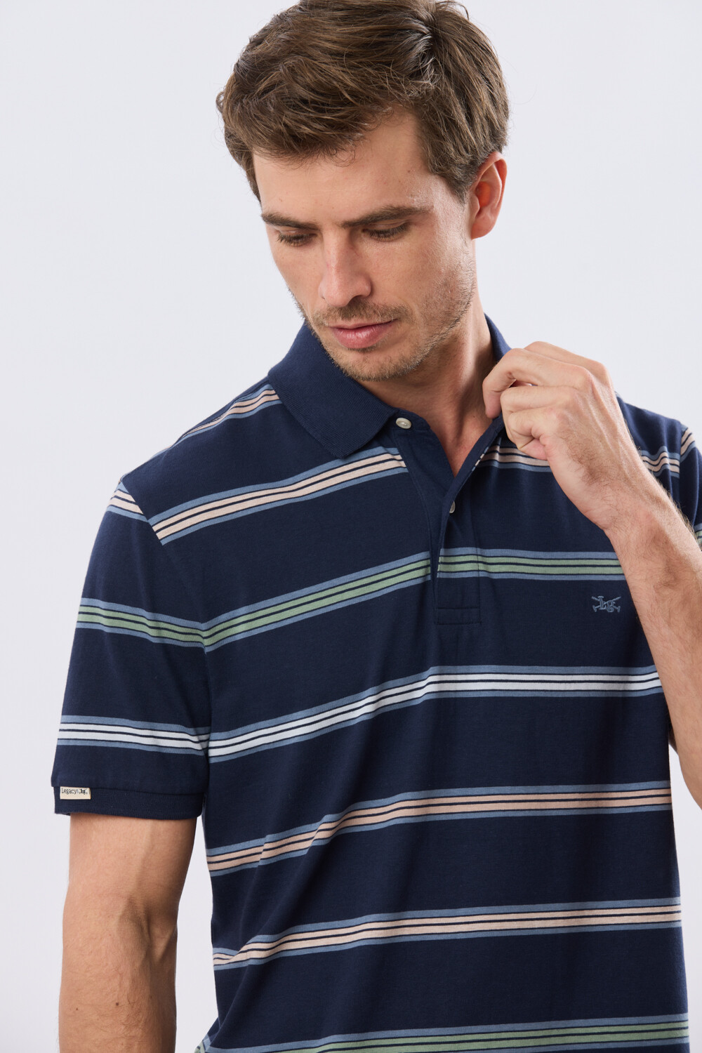 REMERA POLO RAYADA JERSEY Azul