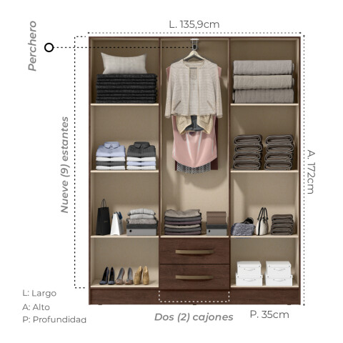 Combo Armario 6 Puertas, Respaldo, Mesas de luz, Cómoda - MDP - Dakar Combo Armario 6 Puertas, Respaldo, Mesas de luz, Cómoda - MDP - Dakar