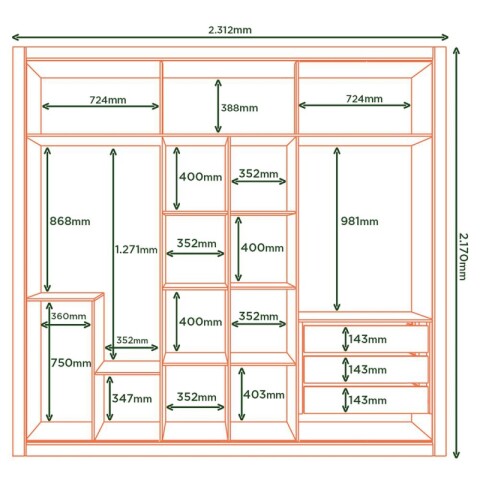 Ropero Armario Montecarlo 6 Puertas 3 Cajones Telescópicos - Marrocos / Off White Ropero Armario Montecarlo 6 Puertas 3 Cajones Telescópicos - Marrocos / Off White