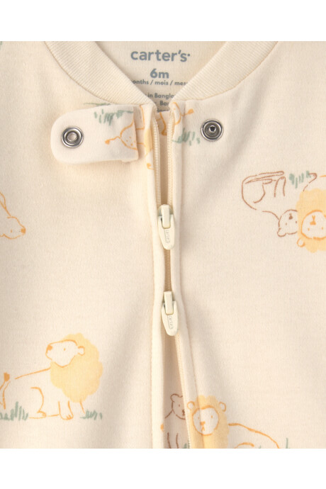 Pijama una pieza de algodón, con pie, crema, diseño leones Pijama una pieza de algodón, con pie, crema, diseño leones