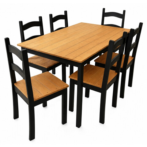 JUEGO DE COMEDOR MADERA 6 SILLAS JC2025 NEGRO JUEGO DE COMEDOR MADERA 6 SILLAS JC2025 NEGRO