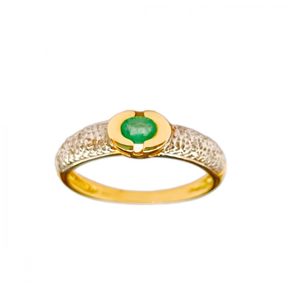 Anillo Solitario-Oro 18k-Piedra Esmeralda y Zirconia-AN9506 conpiedra