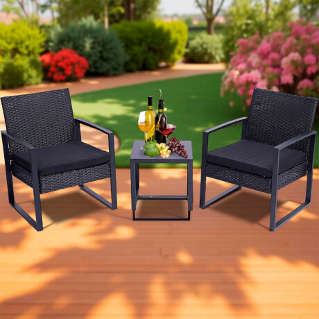 Set Juego Jardín Ratán X2 Sillas + Mesa Patio Balcón Negro
