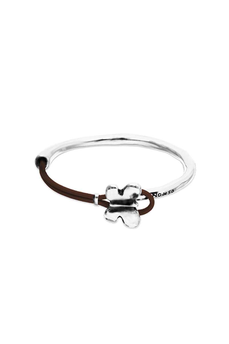 PULSERA DE CUERO MARRÓN SEMIRÍGIDA BAÑADA EN PLATA DE LEY CON MARIPOSA - Pulsera 