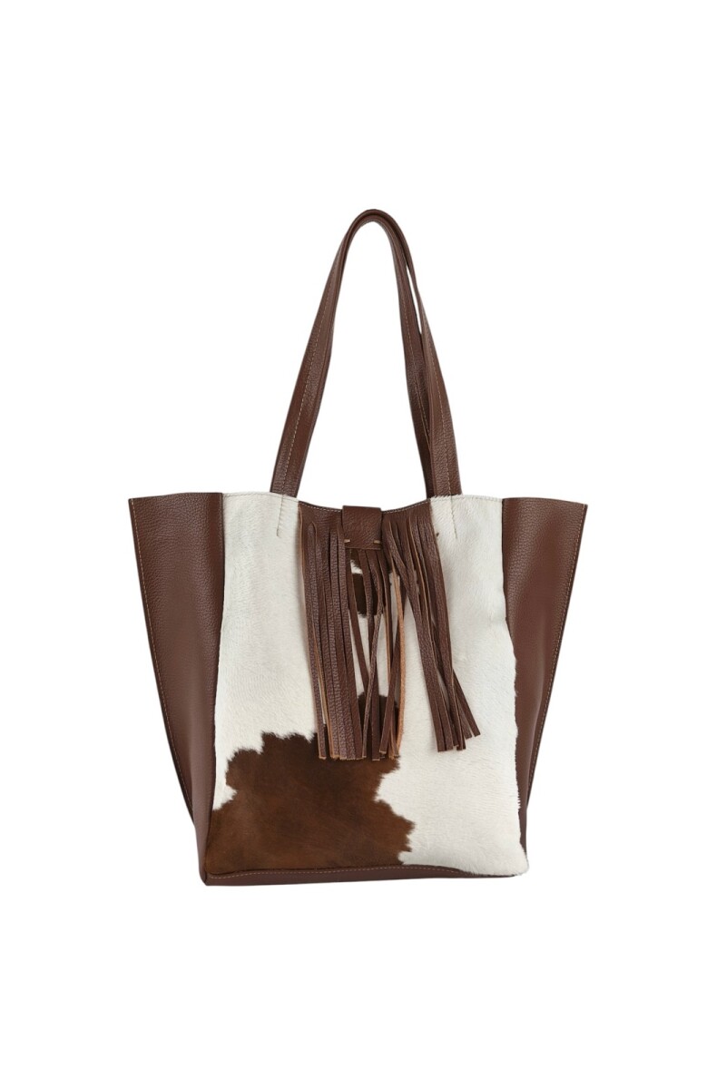 Tote Bag de cuero con pelo Marron
