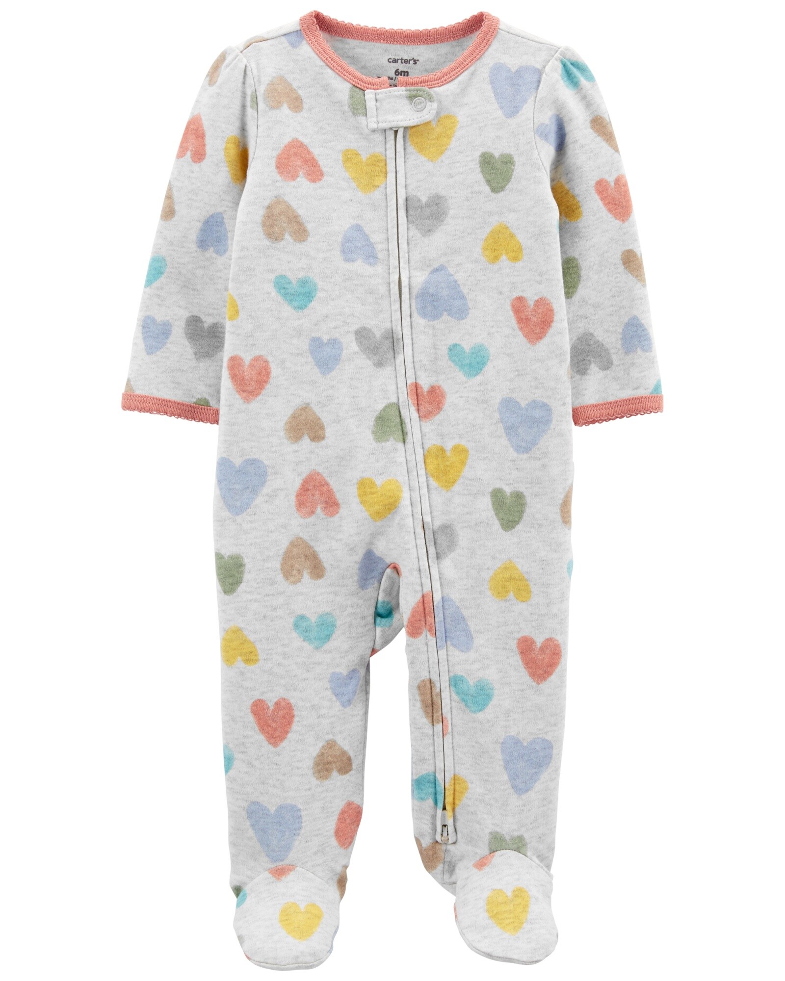 Pijama de algodón con pies y doble cierre diseño corazones Sin color