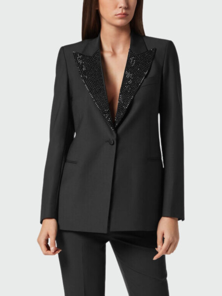 PHILIPP PLEIN - blazer negro lana con calavera en strass Negro