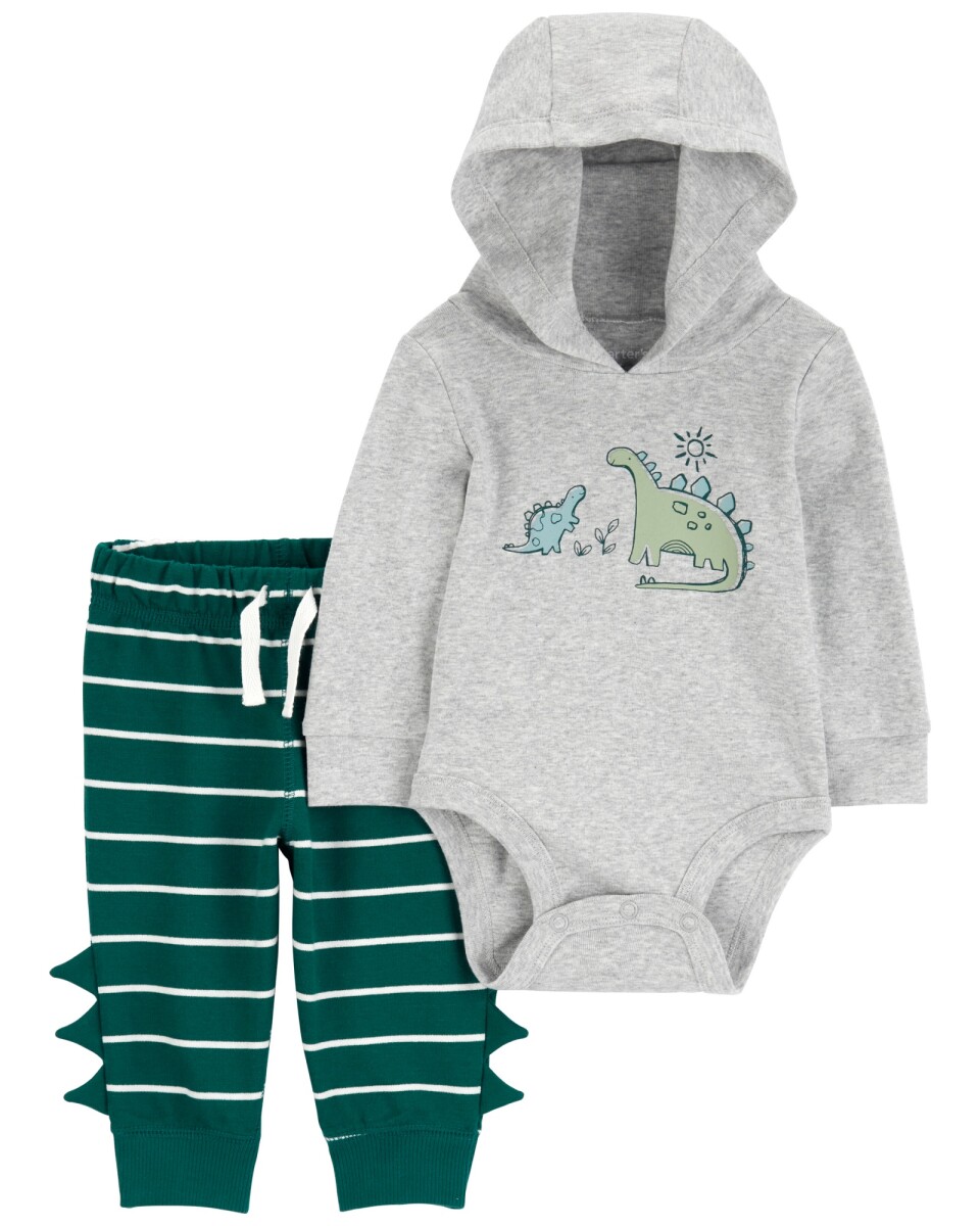 Set dos piezas de algodón, pantalón y body con capucha, diseño dinos 