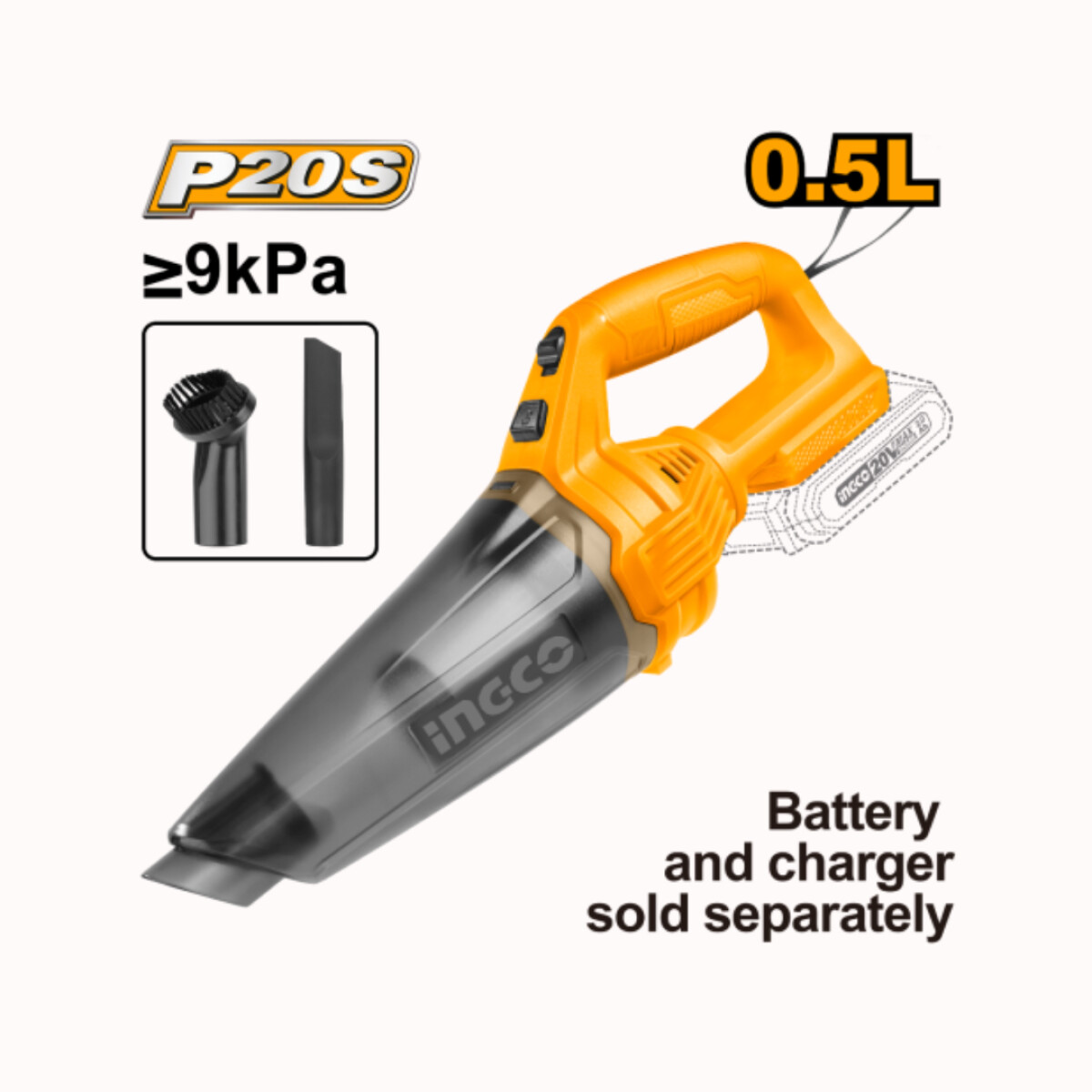 Aspiradora INGCO P20S 20V - 0.5L 