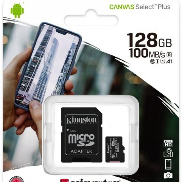 Tarjeta de Memoria MicroSD Clase 10 Canvas Select Plus con Adaptador SD de 128GB Kingston Tarjeta de Memoria MicroSD Clase 10 Canvas Select Plus con Adaptador SD de 128GB Kingston