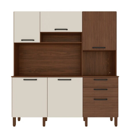 Cocina Compacta FERRARA 6 Puertas 2 Cajones Color Nogal Blanco Roto con Láminas Cocina Compacta FERRARA 6 Puertas 2 Cajones Color Nogal Blanco Roto con Láminas