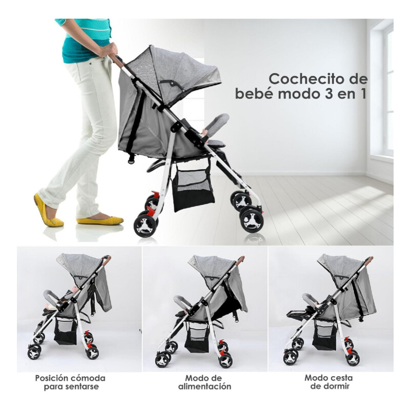 Coche De Paseo Para Bebe 4 Ruedas Chasis Blanco Gris