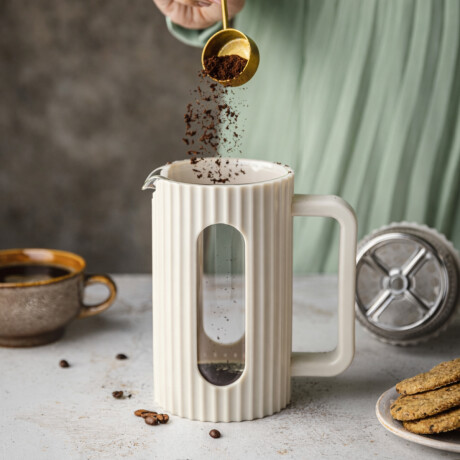 Cafetera prensa manual con embolo facetada - 600ml Blanco