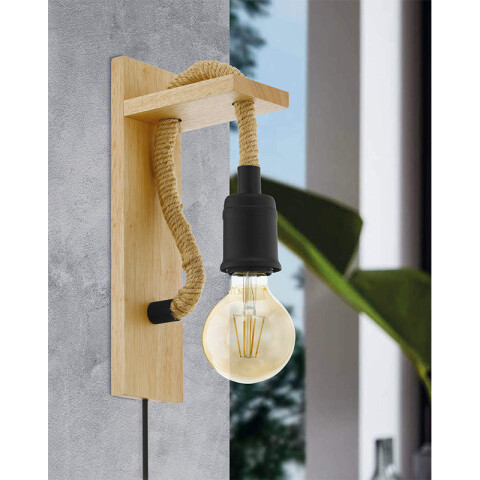 Lámpara de pared madera y cuerda 1XE27 RAMPSIDE EG3194