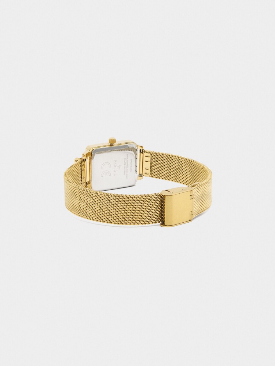 Reloj Cuadrado Malla Metálica De Acero dorado