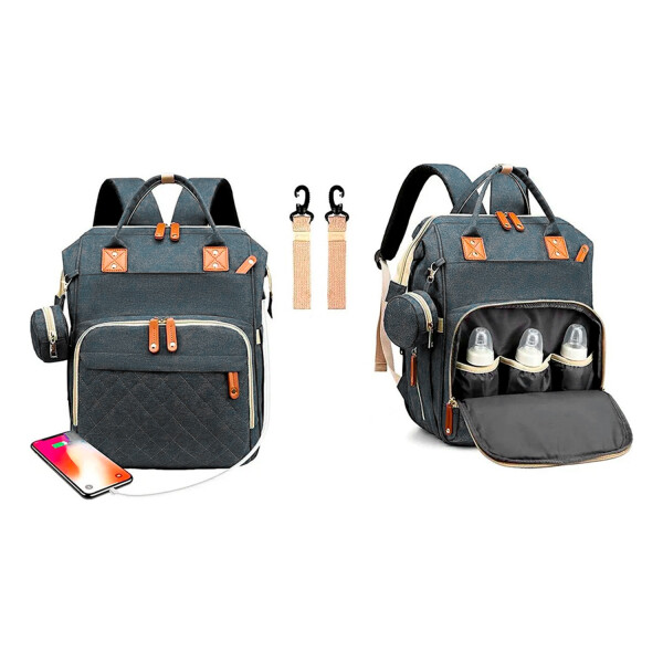 Bolso Maternal Mochila Madre Moderna Impermeable Resistente Variante Color Gris