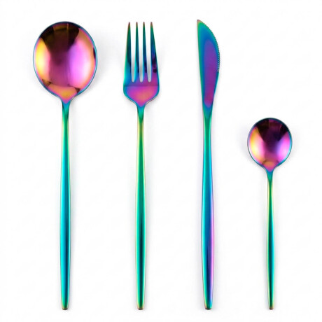 Juego Set De Cubiertos 24p Acero Inoxidable Cocina Multicolor