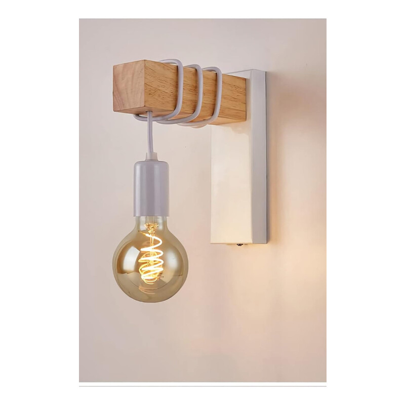 Aplique Colgante Portalámparas Metal Madera Vintage Negro Blanco