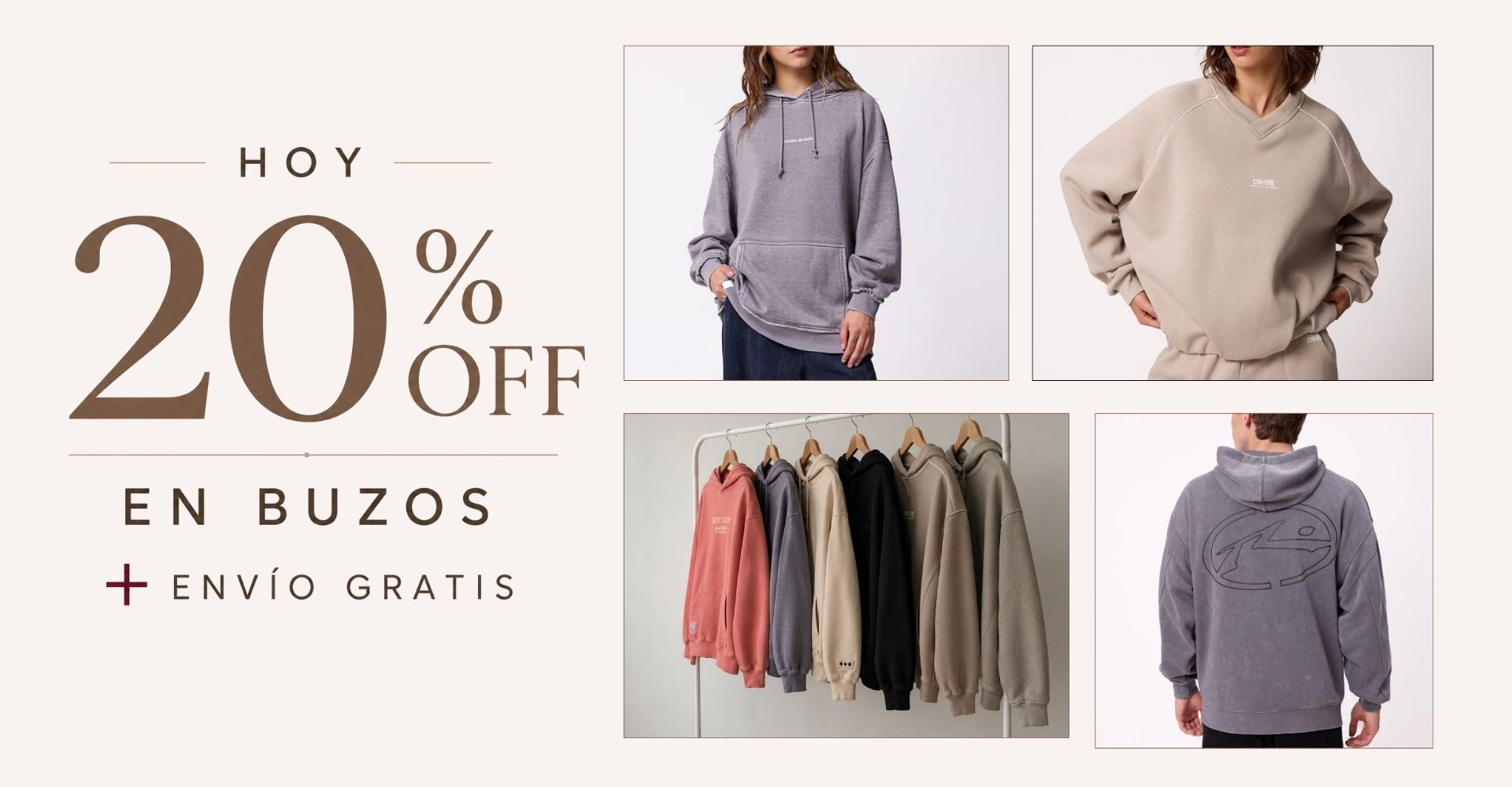 20% OFF EN BUZOS + ENVÍO GRATIS