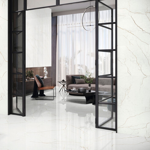 Porcelanato Tipo Marmol Vetas Doradas 60X120Cm Piso Pared GAMAS DE BLANCO